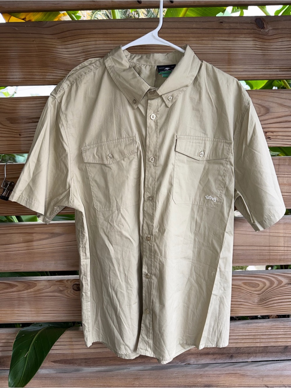 LRG Lightweight Beige Short-Sleeve Button-Up Shirt by Columbia
